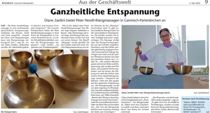 PR-Artikel (PDF-Format) erschienen am 03.05.2022 im Kreisbote Garmisch-Werdenfels.
